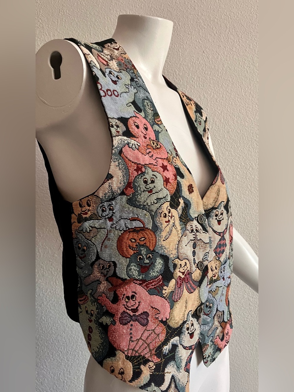 Vintage Paul Harris Design Halloween Ghost Tapestry Vest USA Medium - Picture 2 of 11